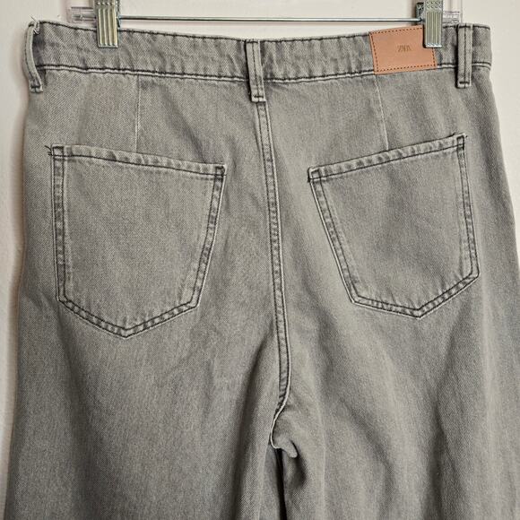 Zara Pleated Baggy Wide Leg Jeans Gray Size 8 90's Grunge Skate Casual Loose - Picture 6 of 8